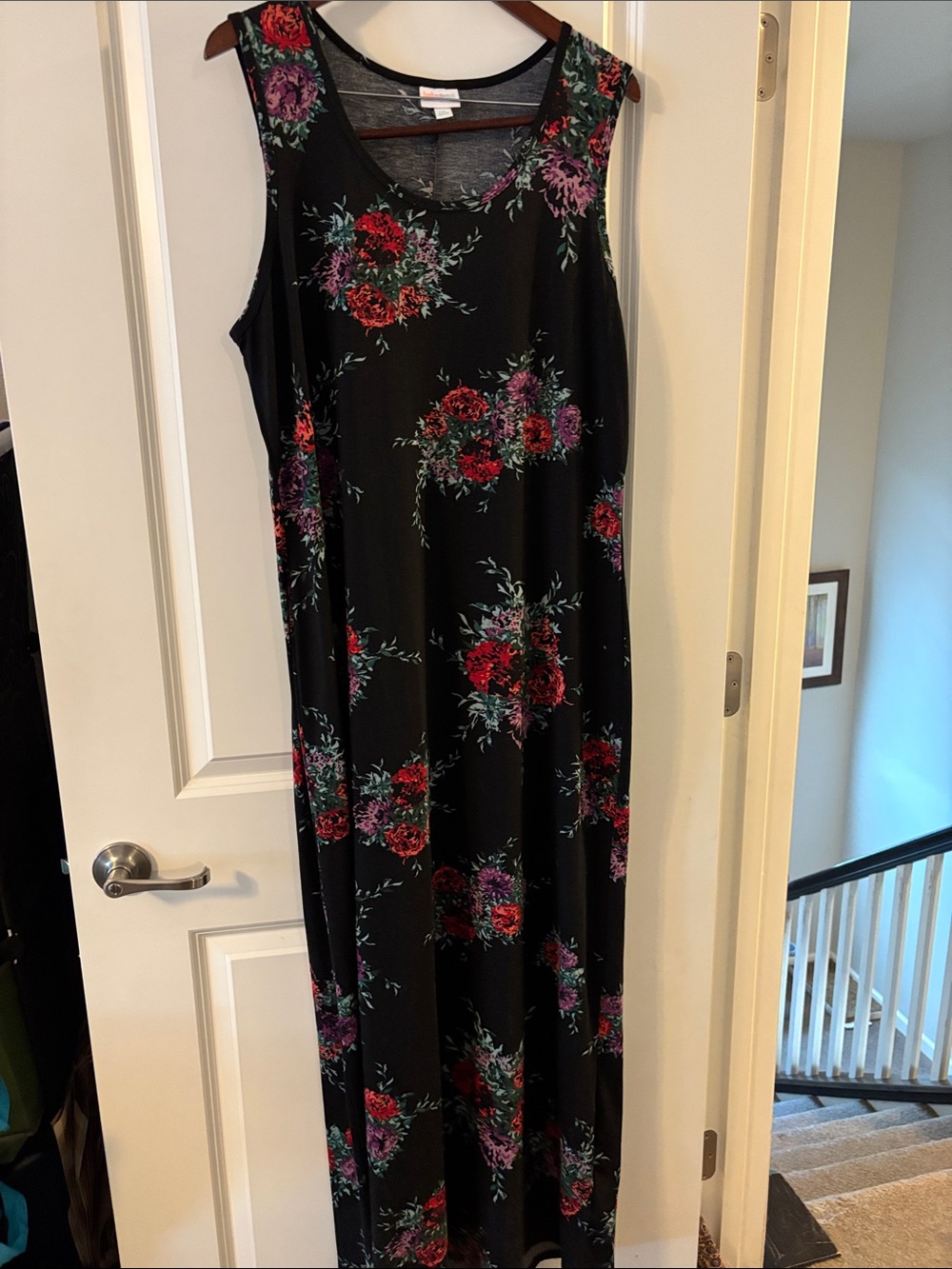 LuLaRoe Black Dani Dress with Red & Purple Floral Print